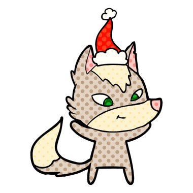 santa s giyen bir kurt dostu çizgi roman tarzı gösteren resim