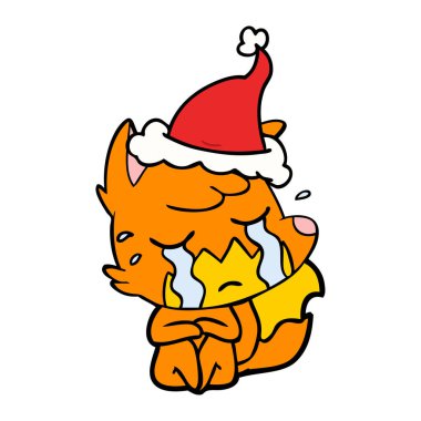 Tilki çizgi çizme giyen Noel Baba şapkası, ağlıyor