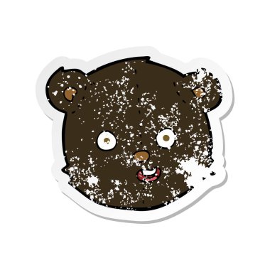 Retro etiket bir çizgi film siyah oyuncak ayı kafa sıkıntılı