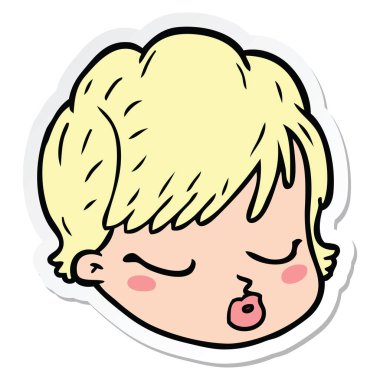 bir çizgi film kadın yüzü etiket