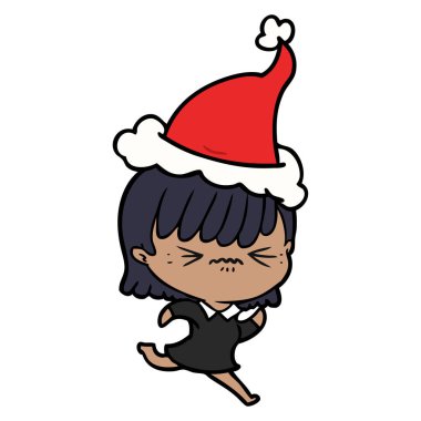 çizim için Noel Baba şapkası giyen bir kız rahatsız el çekilmiş