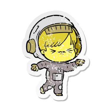 bir kızgın çizgi film alan kızın sıkıntılı etiket