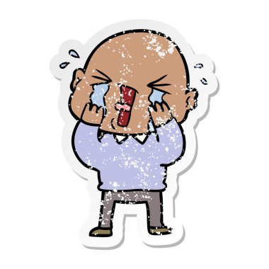 kel adam ağlıyor bir karikatür sıkıntılı etiket