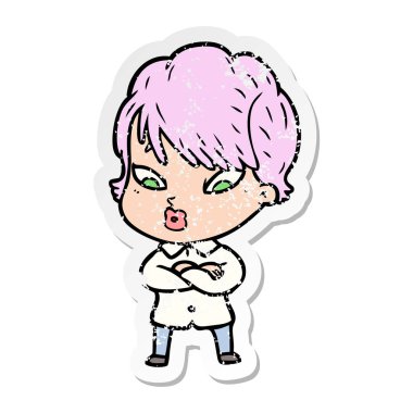 bir çizgi film kadının sıkıntılı etiket