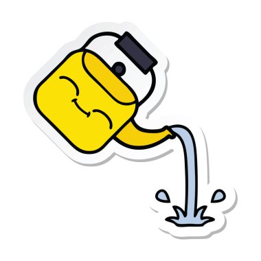 su ısıtıcısı dökülen bir sevimli çizgi etiket