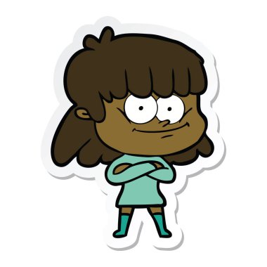 bir çizgi film gülümseyen kadın etiketi