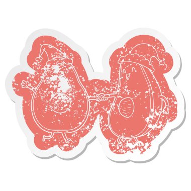 Noel Baba şapkası giyen bir dans avokado ilginç karikatür sıkıntılı etiket