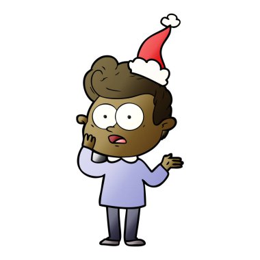 Noel Baba şapkası giyen bakan bir adamın degrade çizgi film el çekilmiş