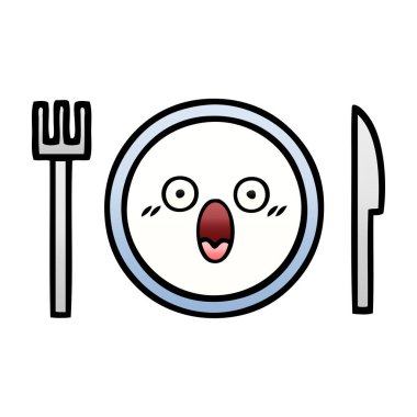 bir yemek tabağı degrade gölgeli karikatür