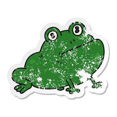 ilginç bir el sıkıntılı etiket karikatür kurbağa çizilmiş