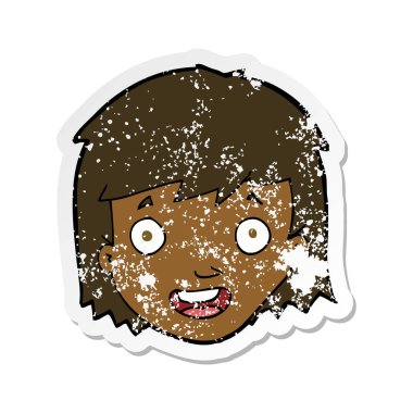 bir karikatür mutlu kadın yüzü Retro sıkıntılı etiket