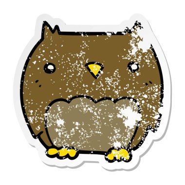 sevimli çizgi baykuş sıkıntılı etiket