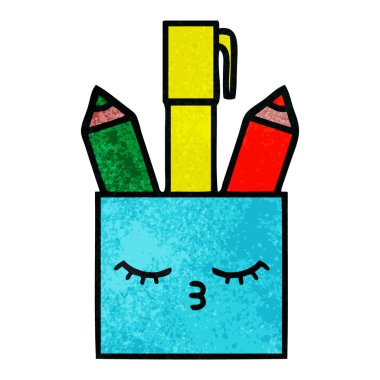 Retro grunge doku karikatür bir kalem tencere