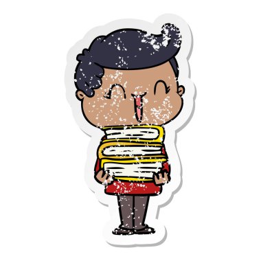 bir çizgi film gülen çocuk kitapları taşıyan sıkıntılı etiket