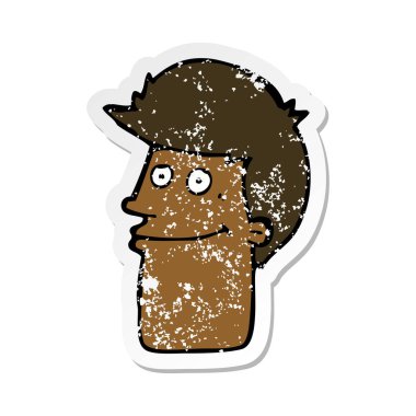 Retro sıkıntılı etiket adam gülümseyen bir karikatür