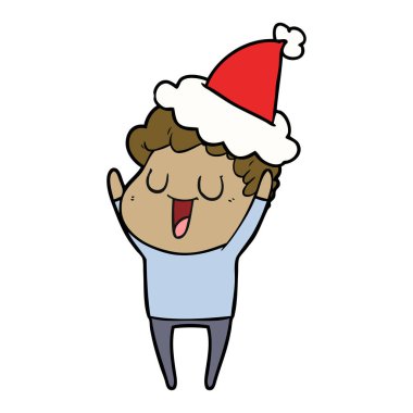 Noel Baba şapkası giyen bir adamın gülen çizgi çizme