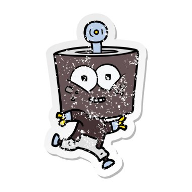 çalışan bir mutlu karikatür robot sıkıntılı etiket