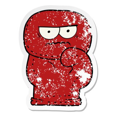 bir çizgi film boks eldiven sıkıntılı etiket