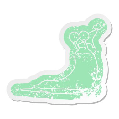 Noel Baba şapkası giyen bir sümüklü böcek sıkıntılı Etiket cartoon