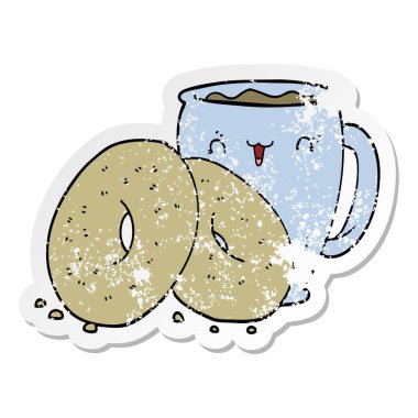 bir çizgi film kahve ve çörek sıkıntılı etiket