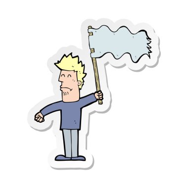 etiket bayrak sallayarak bir çizgi film mutsuz adam