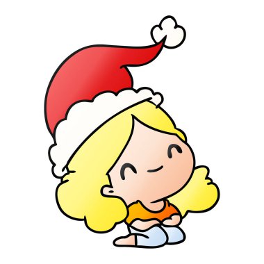 el kawaii kız Noel degrade çizgi film çekilmiş