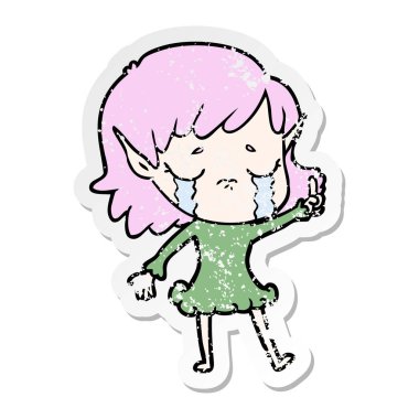 bir çizgi film ağlayan elf kızın sıkıntılı etiket