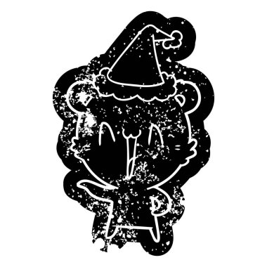 Kutup ayısı ilginç karikatür sıkıntılı simgesini giyen Noel Baba şapkası gülüyor