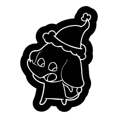 Noel Baba şapkası giyen bir filin sevimli ilginç çizgi simgesi