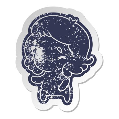 kawaii sevimli hayalet sıkıntılı eski çizgi film etiketi