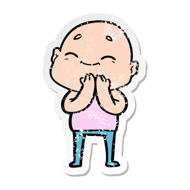 bir mutlu karikatür kel adamın sıkıntılı etiket