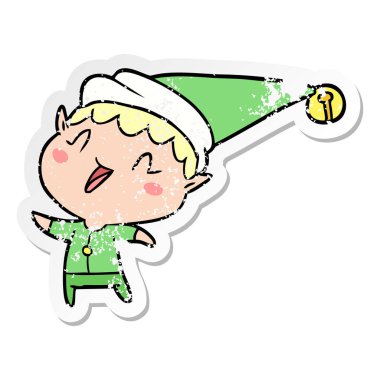 bir karikatür mutlu Noel Elf sıkıntılı etiket