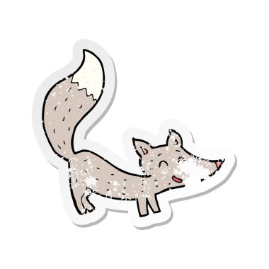 Retro sıkıntılı etiket bir karikatür küçük kurt