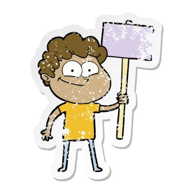 karikatür mutlu bir adamın sıkıntılı etiket