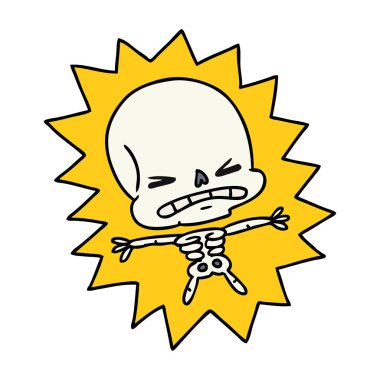 korkunç bir iskeletin serbest çizilmiş karikatür 