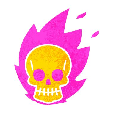 Retro illüstrasyon stil ilginç karikatür kafatası