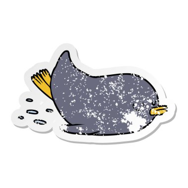 bir karikatür penguen sürgülü sıkıntılı etiket