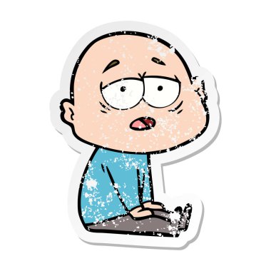 sıkıntılı etiket bir karikatür kel adam yorgun