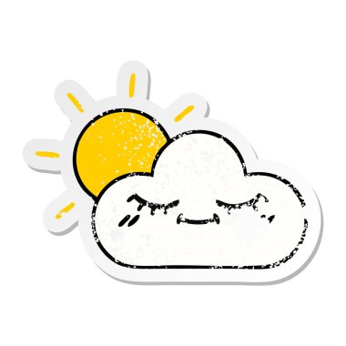 sıkıntılı etiket bulutu ve sevimli çizgi güneş