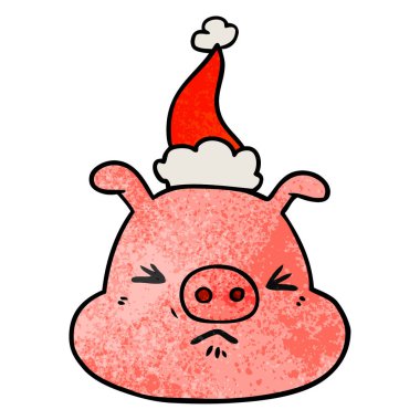 Noel Baba şapkası giyen bir kızgın domuz yüz dokulu çizgi film