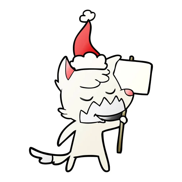 友好的梯度卡通狐狸戴圣诞老人帽子 — 图库矢量图片