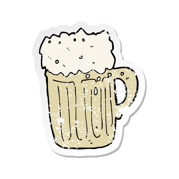 Pegatina Retro Angustiado Una Taza Dibujos Animados Cerveza — Archivo Imágenes Vectoriales