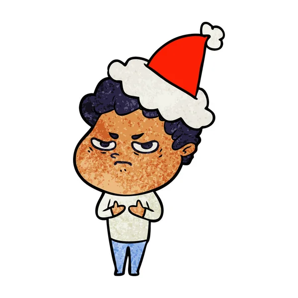 Desenhos animados texturizados de um homem com raiva usando chapéu de Papai Noel — Vetor de Stock