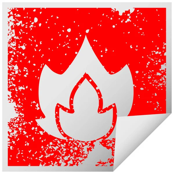 Distressed Square Peeling Sticker Symbol Fire — Stock Vector