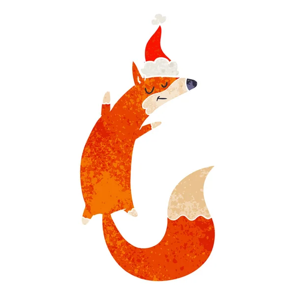 Ρετρό καρτούν της ένα άλμα fox φορώντας καπέλο Σάντα — Διανυσματικό Αρχείο