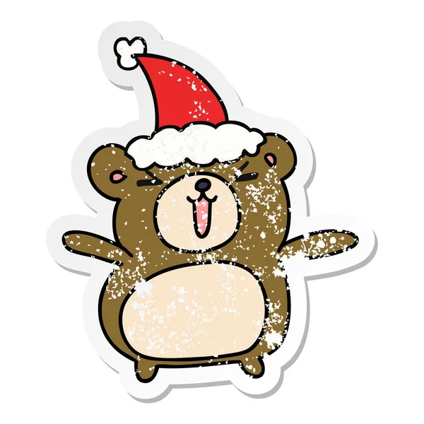 Adesivo Disegnato Mano Natale Angosciato Cartone Animato Orso Kawaii — Vettoriale Stock