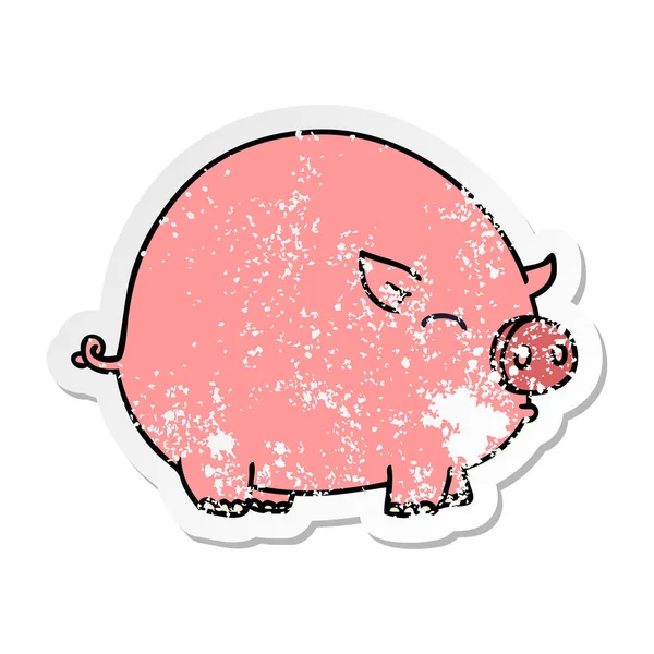 Autocollant Affligé Cochon Dessin Animé Dessiné Main Bizarre — Image vectorielle