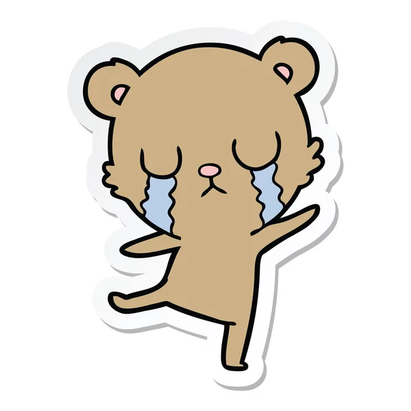Aufkleber eines weinenden Cartoon-Bären, der einen traurigen Tanz aufführt — Stockvektor