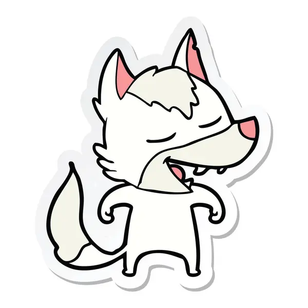 Sticker Van Een Cartoon Wolf Lachen — Stockvector