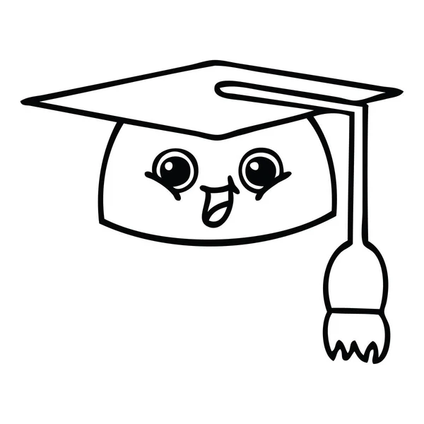 Dessin en ligne chapeau de graduation dessin animé — Image vectorielle